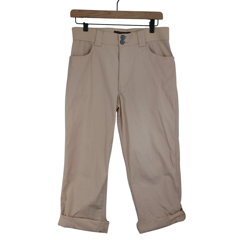 Bit & Bridle Womens Tan Cropped Capri Pants Size Medium Elastic Waist Utility